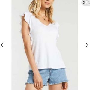 Z Supply White Flutter Sleeve Top